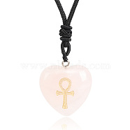 Natural Rose Quartz Heart Engraved AnKh Cross Pendant Personalized DIY Necklaces(SC1205-6)