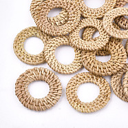 Handmade Reed Cane/Rattan Woven Linking Rings, For Making Straw Earrings and Necklaces,  Ring, BurlyWood, 37~43x4~5mm, Inner Diameter: 19~24mm(X-WOVE-T005-06A)