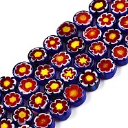 Handmade Millefiori Glass Beads Strands, Flat Round, Red, 7.5x3.5mm, Hole: 0.9mm, about 52~53pcs/strand, 15.83~16.10 inch(40.2~40.9cm)(LAMP-N024-21)