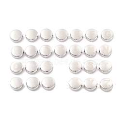 304 Stainless Steel Beads, Flat Round with Letter A~Z, Stainless Steel Color, 12x5mm, Hole: 2mm, 26pcs/set(STAS-A059-10P)