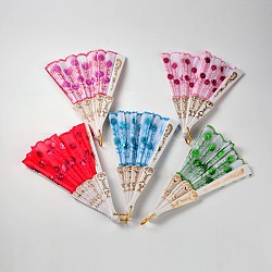 Plastic Cloth Fans, with Iron Findings, Random Pattern Fan Bone, Mixed Color, 245x410x26mm(AJEW-A018-01)