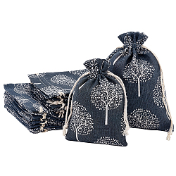 Cloth Packing Pouches, Drawstring Bags, Rectangle with Tree of Life, Steel Blue, 14x10.4cm(ABAG-PH0002-36)