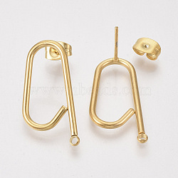 Left and Right 304 Stainless Steel Stud Earring Findings, with Ear Nuts/Earring Backs, Golden, 24x12x1.5mm, Hole: 1.5mm, Pin: 0.8mm(STAS-S079-142B)