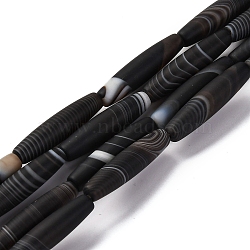 Natural Black Banded Agate/Stripped Agate Beads Strands, Dyed & Heated, Rice, Black, 25x6mm, Hole: 1.2mm, about 15pcs/strand, 15.16''(38.5cm)(G-G177-B02-01)