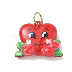 Valentine's Day 304 Stainless Steel Enamel Pendants, Heart Charms, Golden, Flower Charms, 16.5x20x5mm, Hole: 4.5mm(SA-CBA08A6-07F-G)