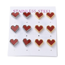 6 Pair 2 Color Heart Acrylic Stud Earrings, Golden & Stainless Steel Color 304 Stainless Steel Earrings, FireBrick, 10x11mm, 3 Pair/color(EJEW-A024-12B)