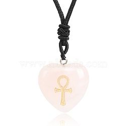 Natural Rose Quartz Heart Engraved AnKh Cross Pendant Personalized DIY Necklaces(SC1205-6)