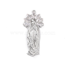 Eco-friendly Rack Plating Brass Micro Pave Cubic Zirconia Pendants, Cadmium Free & Lead Free, Long-Lasting Plated, Religion Virgin Mary Charm, Platinum, 25.5x11.5x3mm, Hole: 0.6mm(KK-F843-26P)