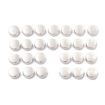 304 Stainless Steel Beads, Flat Round with Letter A~Z, Stainless Steel Color, 12x5mm, Hole: 2mm, 26pcs/set