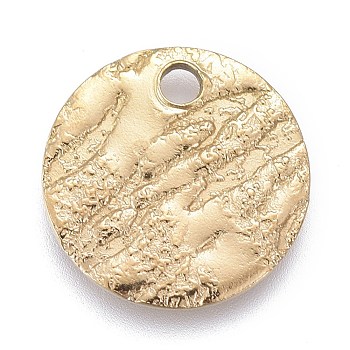Ion Plating(IP) 304 Stainless Steel Charms, Textured, Laser Cut, Flat Round, Golden, 10x1mm, Hole: 1.4mm