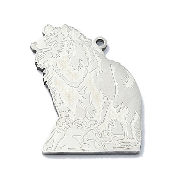 201 Stainless Steel Pendants, Laser Cut, Andean Bear Charm, Stainless Steel Color, 28x29x1mm, Hole: 1.5mm