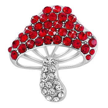 Cubic Zirconia Mushroom Brooch, Alloy Badge for Backpack Clothes, Red, 30x27mm