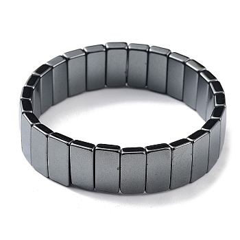 Non-Magnetic Synthetic Hematite Beaded Stretch Bracelets, Tile Bracelet, Rectangle, Inner Diameter: 2-1/4 inch(5.8cm), Bead: 16x7.8mm