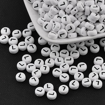 Acrylic Beads, with Horizontal Hole, Letter, Flat Round, Letter.L, 7x4mm, Hole: 1mm, about 3500pcs/500g