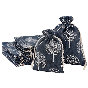 Cloth Packing Pouches, Drawstring Bags, Rectangle with Tree of Life, Steel Blue, 14x10.4cm