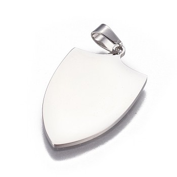 304 Stainless Steel Pendants, Shield, Stainless Steel Color, 30x17.5x1mm, Hole: 3x5mm