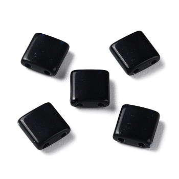 Opaque Acrylic Slide Charms, Square, Black, 5.2x5.2x2mm, Hole: 0.8mm