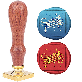 DIY Scrapbook, Brass Wax Seal Stamp and Wood Handle Sets, Musical Note Pattern, 89mm, Stamps: 25x25x14.5mm