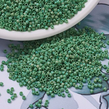 MIYUKI Delica Beads Small, Cylinder, Japanese Seed Beads, 15/0, (DBS0877) Matte Opaque Green AB, 1.1x1.3mm, Hole: 0.7mm, about 3500pcs/10g