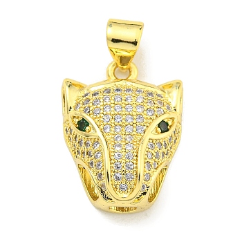 Brass Micro Pave Cubic Zirconia Pendants, Leopard Head Charms, Real 18K Gold Plated, 18x13.5x7mm, Hole: 4x3mm