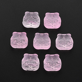 Transparent Glass Beads, Chinese Zodiac Signs Tiger, Pink, 11.5x12x8mm, Hole: 1mm