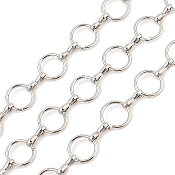 Rack Plating Ring Brass Link Chains, Cadmium Free & Lead Free, Long-Lasting Plated, Platinum, 9x1mm