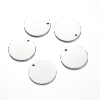 Flat Round Stainless Steel Blank Stapmping Tag Pendants, Stainless Steel Color, 20x1mm, Hole: 1.5mm