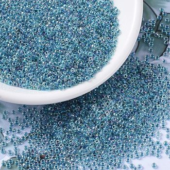 MIYUKI Round Rocailles Beads, Japanese Seed Beads, 11/0, (RR279) Marine Blue Lined Crystal AB, 2x1.3mm, Hole: 0.8mm, about 1111pcs/10g
