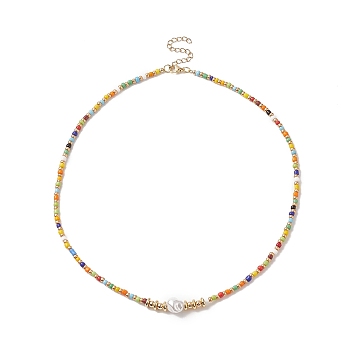 Glass Seed Bead & Plastic Imitation Pearl Beaded Necklaces for Women, with Stainless Steel Finding, Colorful, 18.07 inch(45.9cm), 2.5mm
