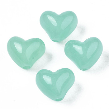Imitation Jelly Acrylic Beads, Heart, Aquamarine, 13.5x17x13mm, Hole: 3mm, about 305pcs/500g