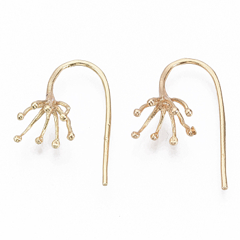 Brass Earring Hooks, with Flower Shape Tray, Nickel Free, Real 18K Gold Plated, 20mm, 18 Gauge, Pin: 1mm, Tray: 9mm, 20 Gauge, Pin: 0.8mm(Fit for Half Drilled Beads)