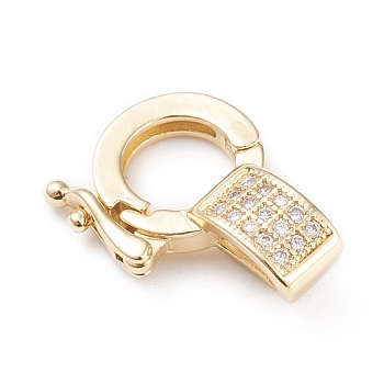 Brass Micro Pave Clear Cubic Zirconia Twister Clasps, Long-Lasting Plated, Golden, 18x13.5x6mm, Hole: 5.5x3.5mm