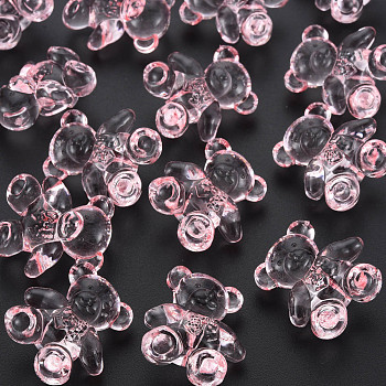 Transparent Acrylic Beads, Bear, Pink, 26.5x24.5x15mm, Hole: 3mm, about 135pcs/500g