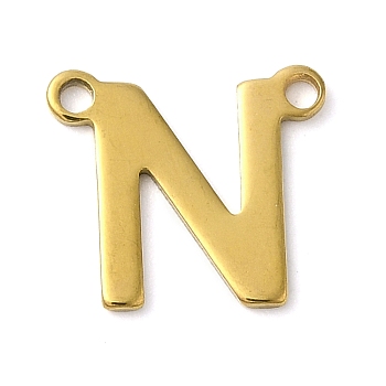 304 Stainless Steel Charms, Real 18K Gold Plated, Letter Charm, Letter N, 10x11x1mm, Hole: 1mm