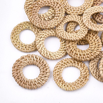 Handmade Reed Cane/Rattan Woven Linking Rings, For Making Straw Earrings and Necklaces,  Ring, BurlyWood, 37~43x4~5mm, Inner Diameter: 19~24mm