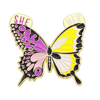 Spring Theme Alloy Brooches, Enamel Butterfly Lapel Pin, for Backpack Clothes, Golden, Medium Orchid, 29x29mm
