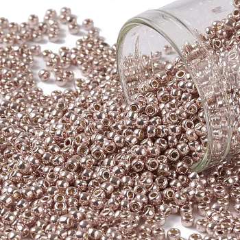 TOHO Round Seed Beads, Japanese Seed Beads, (PF552) Permafinish Opaque Galvanized Sweet Blush, 11/0, 2.2mm, Hole: 0.8mm, about 1110pcs/10g