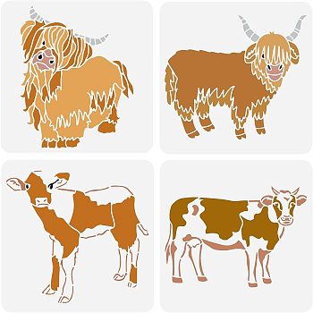 Environmental Protection Theme Plastic Drawing Painting Stencils Templates Sets, Cattle Pattern, 30x30cm, 4sheet/set