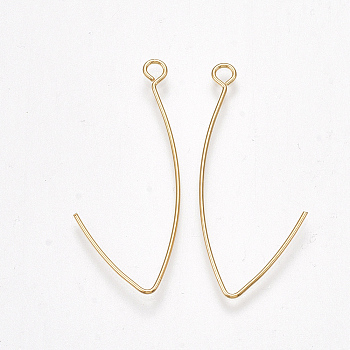 Brass Earring Hooks, with Horizontal Loop, Nickel Free, Real 18K Gold Plated, 37~37.5x15~16x0.8mm, Hole: 2mm, Pin: 0.8mm