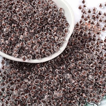 Transparent Inside Colours Glass Seed Beads, Round Hole, Round, Coconut Brown, 4x3mm, Hole: 1.4mm, about 6428pcs/pound