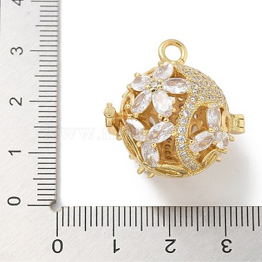 Rack Plating Brass Clear Cubic Zirconia Bead Cage Pendants(KK-L224-006G)-2