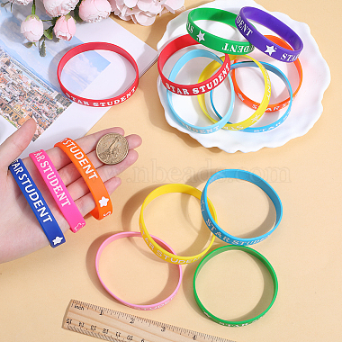 40Pcs 10 Colors Word Star Student Silicone Cord Bracelets Set Wristband(BJEW-GF0001-13)-3