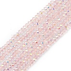 Transparent Electroplate Glass Beads Strands, Faceted, Rondelle, AB Color Plated, Pink, 4~4.5x3~3.5mm, Hole: 0.8mm, about 145~148pcs/strand, 17.32~17.71 inch(44~45cm)(EGLA-F156-AB02)