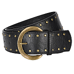 Metal Rivet PU Leather Belly Belts, Antique Bronze, Black, 1020x57.5x2.5~9.5mm(AJEW-WH20013-204A)