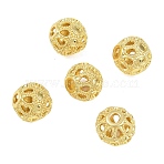 Brass Beads, Hollow Round, Real 18K Gold Plated, 10x9mm, Hole: 2.3mm(KK-D120-01G)
