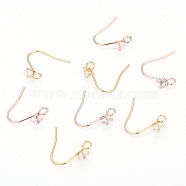 Brass Earring Hooks, Ear Wire, with Clear Cubic Zirconia and Horizontal Loop, Long-Lasting Plated, Mixed Color, 16mm, 20 Gauge, Pin: 0.8mm(KK-I681-14)
