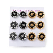 6 Pair 2 Color Bees Acrylic Stud Earrings, 304 Stainless Steel Earrings, Golden & Stainless Steel Color, 14mm, 3 Pair/color(EJEW-A024-07)