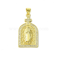 Real 18K Gold Plated Brass Micro Pave Clear Cubic Zirconia Pendants, Arch, 32x17.5x3mm, Hole: 3.5x5mm(KK-H472-36C-G)