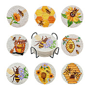 DIY Bees Theme Diamond Painting Acrylic Cup Mat Kits, with Coster Holder, Resin Rhinestones, Diamond Sticky Pen, Tray Plate and Glue Clay, Mixed Color, 101x2mm(DIY-TAC0012-72)