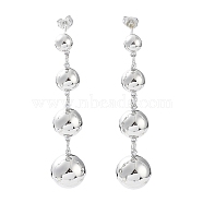 Brass Round Ball Dangle Stud Earrings for Women, Platinum, 52x12mm(EJEW-D086-03P)